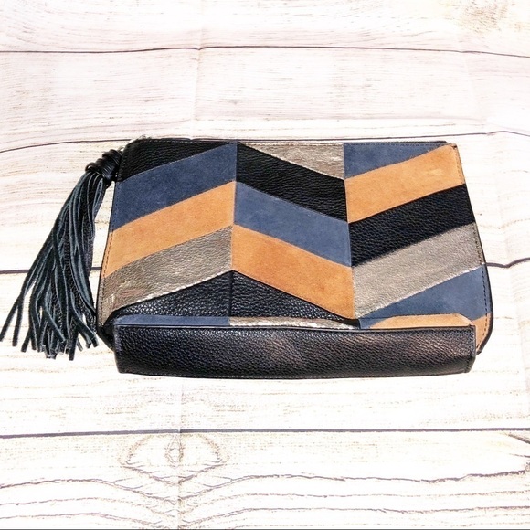 Sam Edelman “Walker” Chevron Suede Leather Clutch - Picture 1 of 13